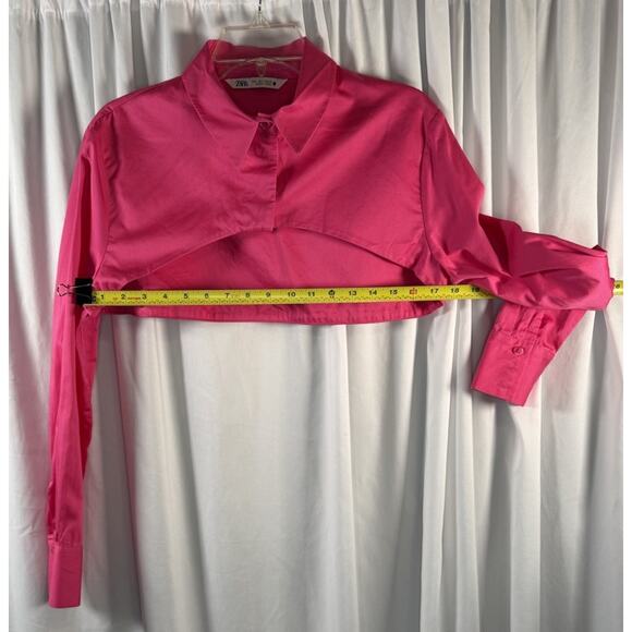 Zara Cropped Poplin Long Sleeve Shirt, Pink Fuchsia, Sz: L, 83-38 - Picture 10 of 12